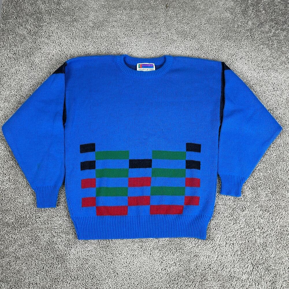 VINTAGE Sweater Graphix Sweater Mens L Grandpa Geometric Acrylic USA Made 80s
